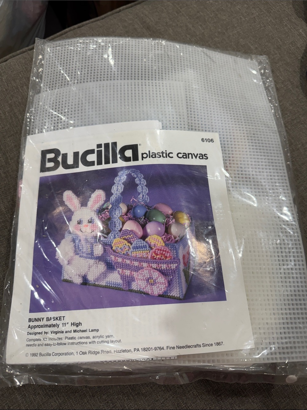 NWT Bucilla Bunny Basket Plastic Canvas Kit - White 6106